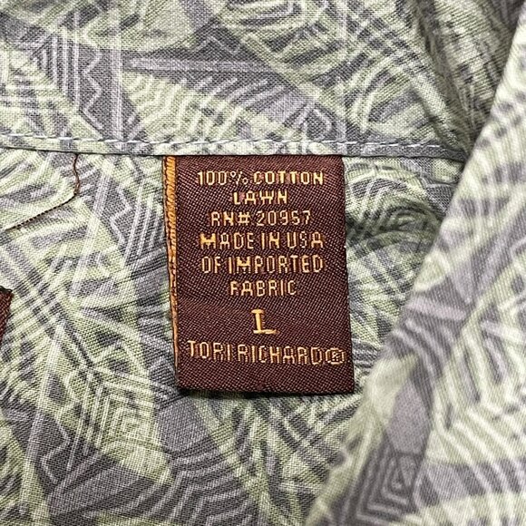 Tori Richard Hawaiian Button Shirt Men Size L Green Leaf Nature Tropical Pocket - Picture 11 of 12